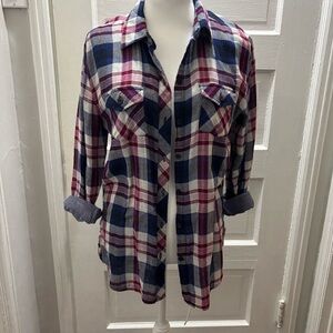 Beach Lunch Lounge Plaid Button-Up Shirt - size Medium